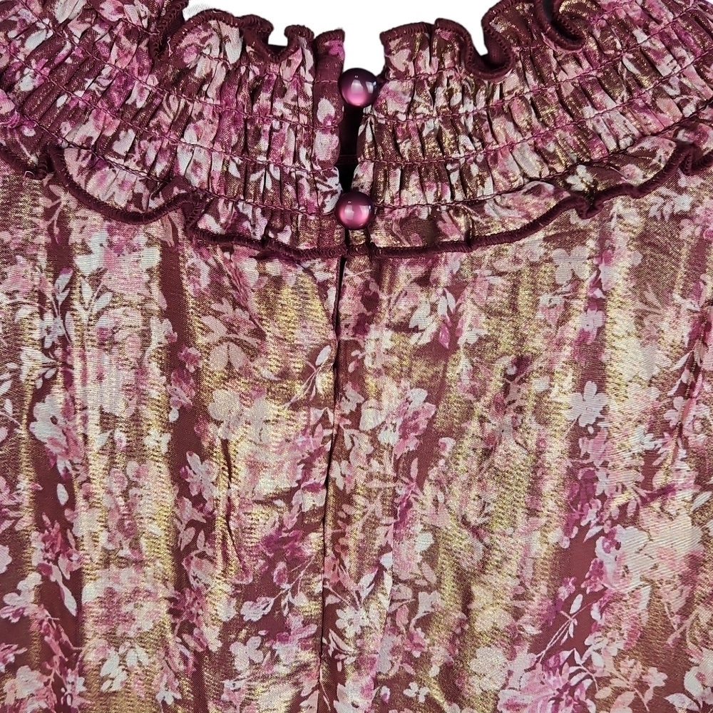 Crystal Doll - Floral Dress, Long Sleeves, Tiered Skirt Size XL color Wine - Picture 7 of 11